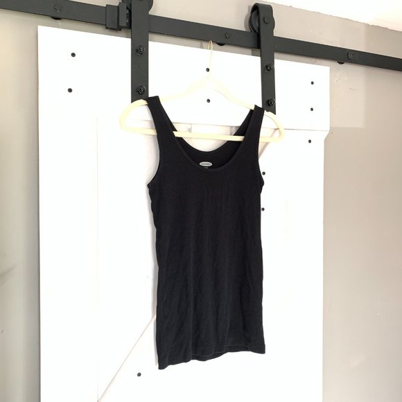 Womens Old Navy Black Ribbed Stretchy Tank Top Medium Slim Fit - Picture 3 of 8